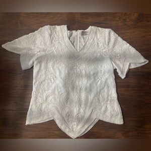 Vintage Creative Touch Elegant Beaded White Top